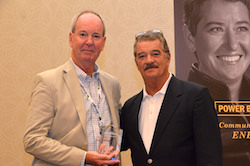 Doug Durante presents Todd Sneller, with the Nebraska Ethanol Board (NEB) the Merle Anderson Award during the 28th Annual ACE Ethanol Conference in Omaha, Nebraska. (Todd Sneller on left and Doug Durante on right.)