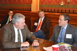 Chad Stone/IBB Chair/REG (far right), Grant Kimberley/IBB exec dir (Center) speak with Mark Smith (head of table), Iowa House Democratic Leader
