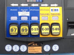 Ethanol pump in South Dakota offering mid-level and high-level ethanol blends including E15, E30 and E85. Photo Credit: www.sdcorn.org
