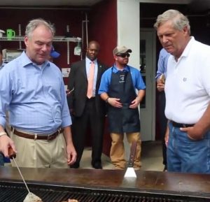 Democratic vice presidential candidate Sen. Tim Kaine at the Iowa State Fair with Agriculture Secretary Tom Vilsack