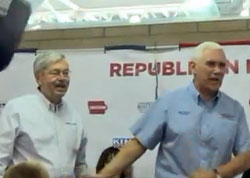 Republican VP candidate, Indiana Governor Mike Pence, with Iowa Governor Terry Branstad