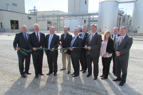 Renewable Energy Group celebrated the completion of $34.5 million in upgrades to its Danville, IL biorefinery. Pictured (L to R)---Gary Haer, REG Vice President, Sales & Marketing; Cong. John Shimkus (R-IL); Brad Albin, Vice President, Manufacturing; Mike Jackson, REG Board Member; Chad Stone, Chief Financial Officer; Daniel Oh, President and CEO; Danville Mayor Scott Eisenhauer; Natalie Merrill, REG Vice President & Chief of Staff; Paul Calamari, REG Danville Plant Manager; and Bruce Lutes, REG Danville General Manager. (Photo: Business Wire)