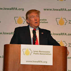 Donald Trump speaking at the Iowa Renewable Fuels Summit in January 2015. Next year's Summit will focus on the post election forecast. Photo credit: Joanna Schroeder